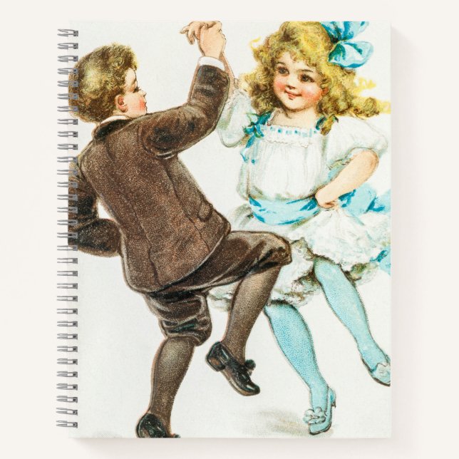 A Merry Christmas - vintage card, dancing children Notebook (Front)