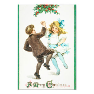 A Merry Christmas - vintage card, dancing children Photo Print