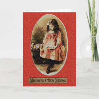 A Merry Christmas Vintage Child Feeding Birds Card
