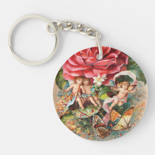 A Merry Christmas-Vintage Victorian era Postcard Key Ring