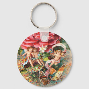 A Merry Christmas-Vintage Victorian era Postcard Key Ring