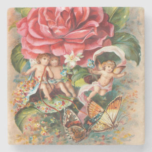 A Merry Christmas-Vintage Victorian era Postcard Stone Coaster