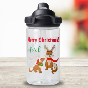 A Merry Christmas With Momma Fox And Baby Fox Water Bottle