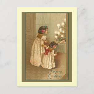 A Merry Christmas With Two Victorian Girls Holiday Postcard