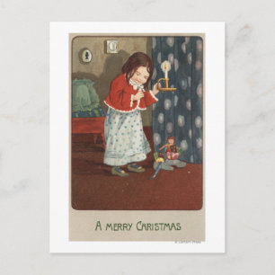 A Merry ChristmasGirl Holding a Candlestick Holiday Postcard