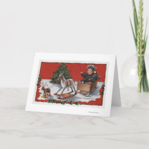 A Merry ChristmasKid in a Soap-Box Sled Holiday Card
