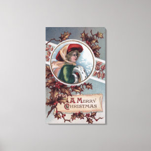 A Merry ChristmasKid in Winter Apparel Canvas Print