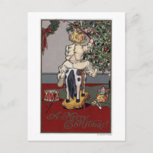 A Merry ChristmasKid on a Rocking Horse Holiday Postcard