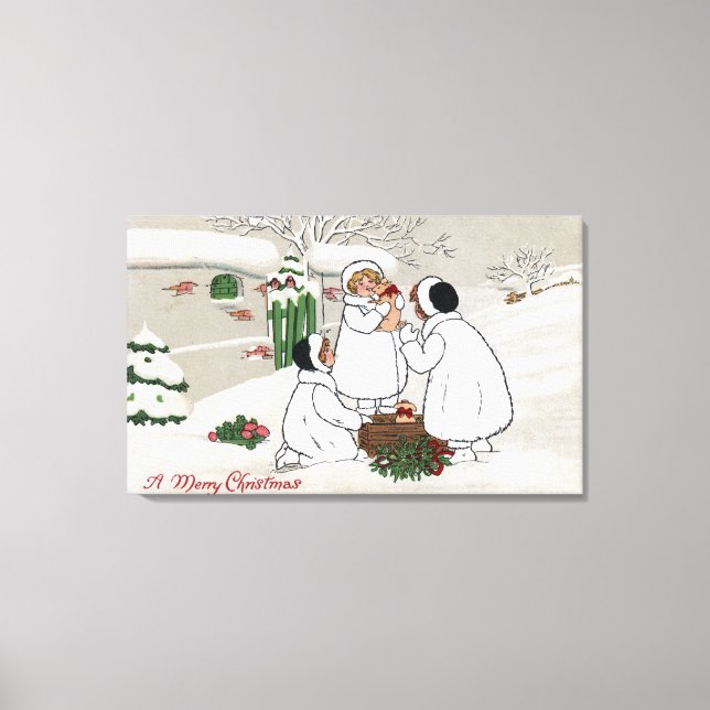 A Merry ChristmasPeople Holding Piglets Canvas Print (Front)