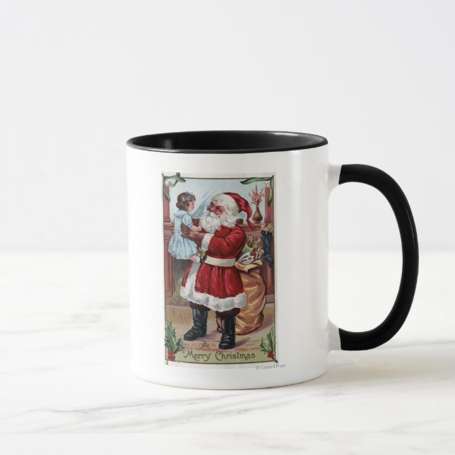 A Merry ChristmasSanta Holding Girl in Blue Mug (Right)