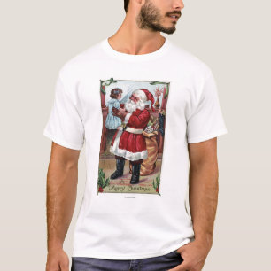 A Merry ChristmasSanta Holding Girl in Blue T-Shirt