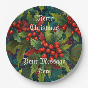 A Merry Festive Christmas Holly Holiday  Paper Plate