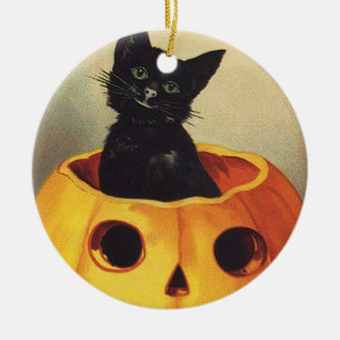 A Merry Halloween by Ellen Clapsaddle, Vintage Cat Ceramic Tree Decoration