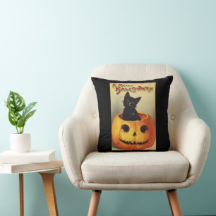 A Merry Halloween by Ellen Clapsaddle, Vintage Cat Cushion