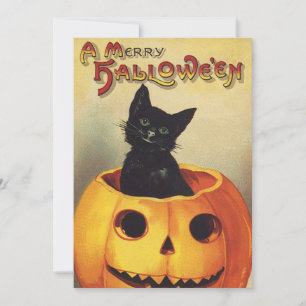 A Merry Halloween by Ellen Clapsaddle, Vintage Cat Invitation