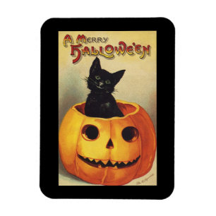 A Merry Halloween by Ellen Clapsaddle, Vintage Cat Magnet