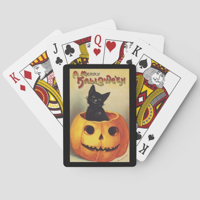 A Merry Halloween by Ellen Clapsaddle, Vintage Cat Playing Cards