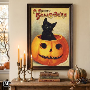A Merry Halloween by Ellen Clapsaddle, Vintage Cat Poster