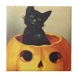A Merry Halloween by Ellen Clapsaddle, Vintage Cat Tile