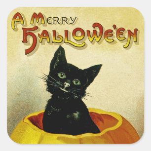 A Merry Halloween Kitten Square Sticker