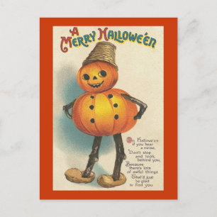 A Merry Halloween Pumpkin Figure Holiday Postcard