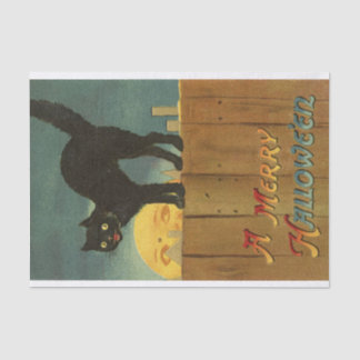 A Merry Hallowe'en Spooky Black Cat Vintage Art Tissue Paper