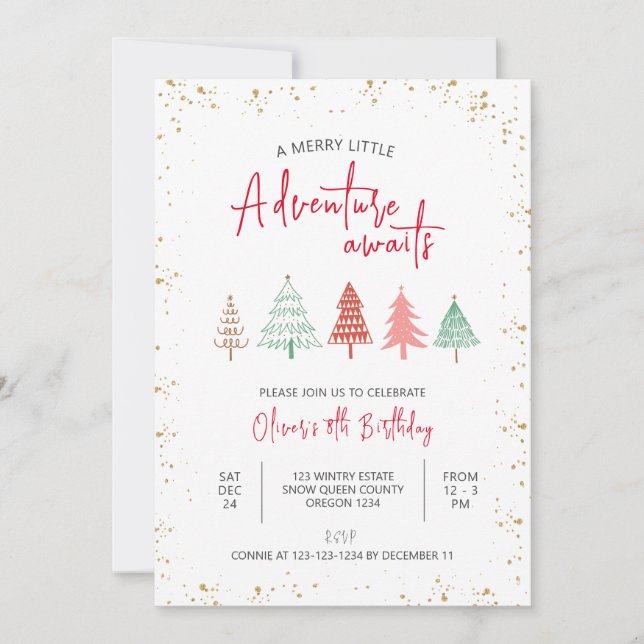 A Merry Little Adventure Awaits, Boy 8th Birthday, Invitation (Front)