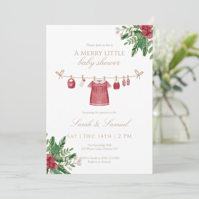 A Merry Little Baby Girl Shower Invitation (Standing Front)