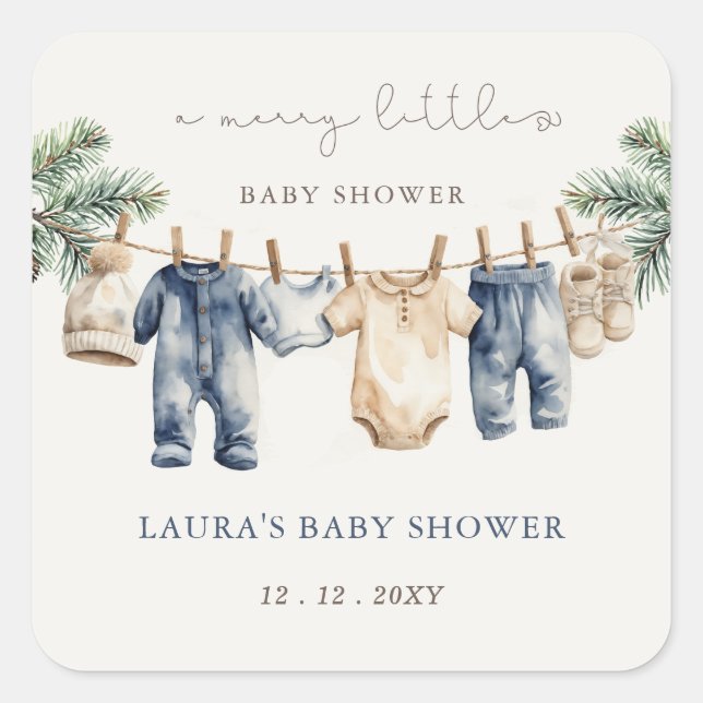 A Merry Little Baby Shower Christmas Boy Shower Square Sticker (Front)