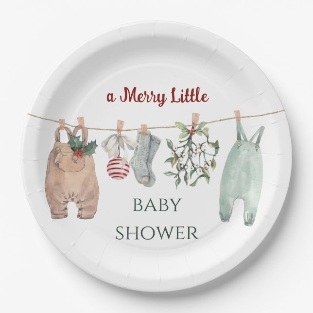 A Merry Little Baby Shower Christmas Clothes Paper Plate (Front)