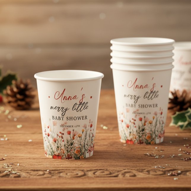 A Merry Little Baby Shower Christmas Florals Paper Cups (Creator Uploaded)