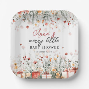 A Merry Little Baby Shower Christmas Florals Paper Plate