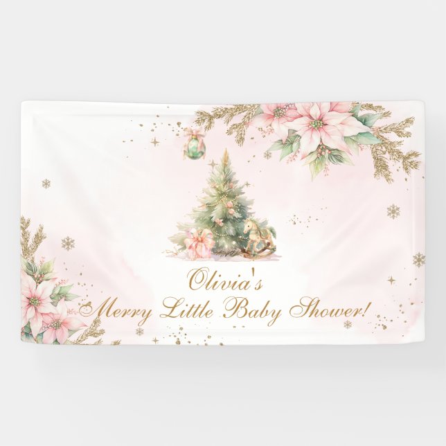 A merry Little baby shower pink Gold Christmas Banner (Horizontal)