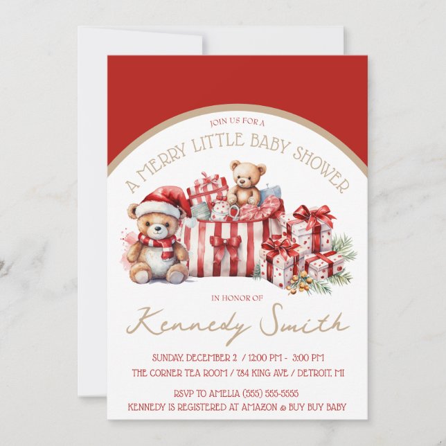 A Merry Little Baby Shower, Red & Beige Shower Invitation (Front)