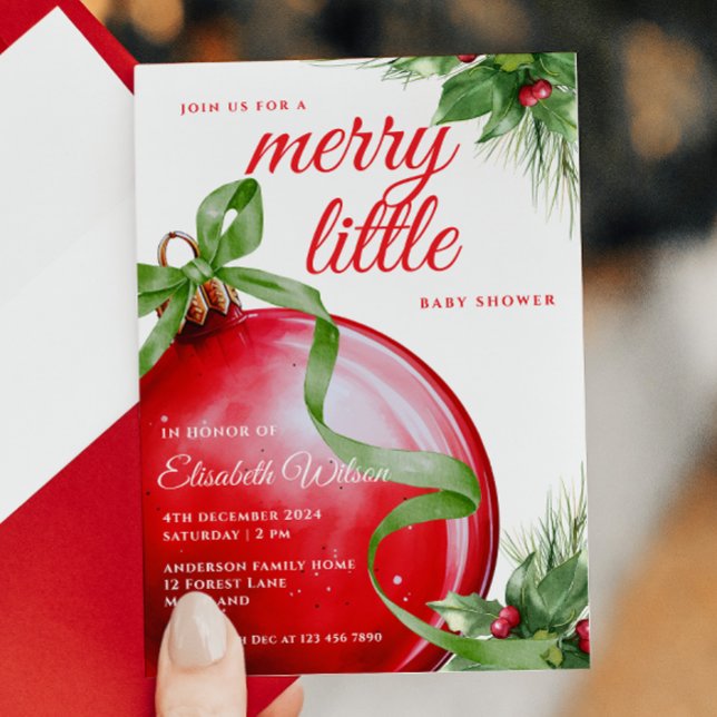 A Merry Little Baby Shower Red Green Bow Invitation (Creator Uploaded)