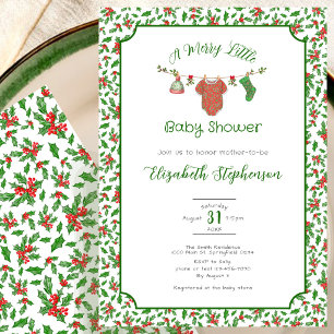 A Merry Little Baby Shower Red Green Holly Invitation