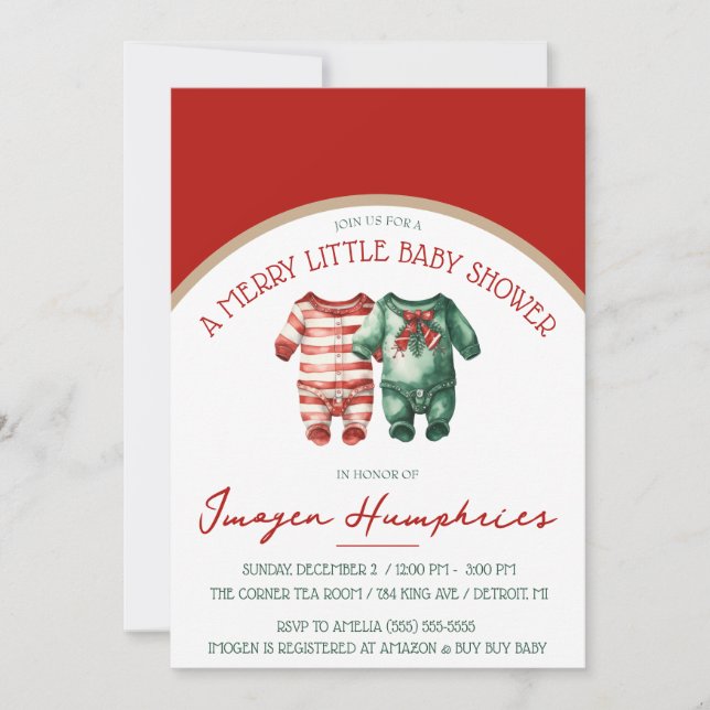A Merry Little Baby Shower, Red & Green Shower Invitation (Front)