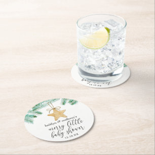 A Merry Little Baby Shower Round Paper Coaster