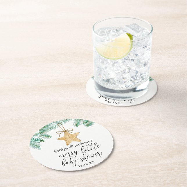 A Merry Little Baby Shower Round Paper Coaster (Insitu)
