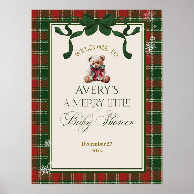 A Merry Little Baby Shower Teddy Bear Christmas Poster (Front)
