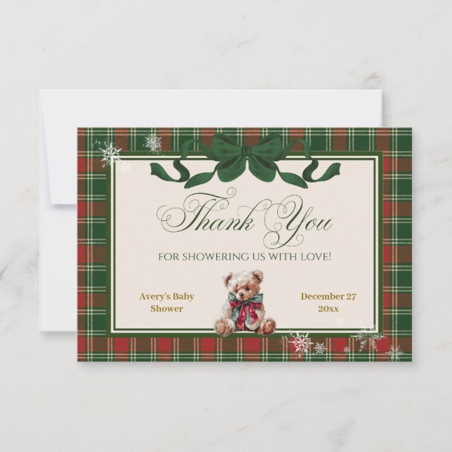 A Merry Little Baby Shower Teddy Bear Christmas Thank You Card (Front)