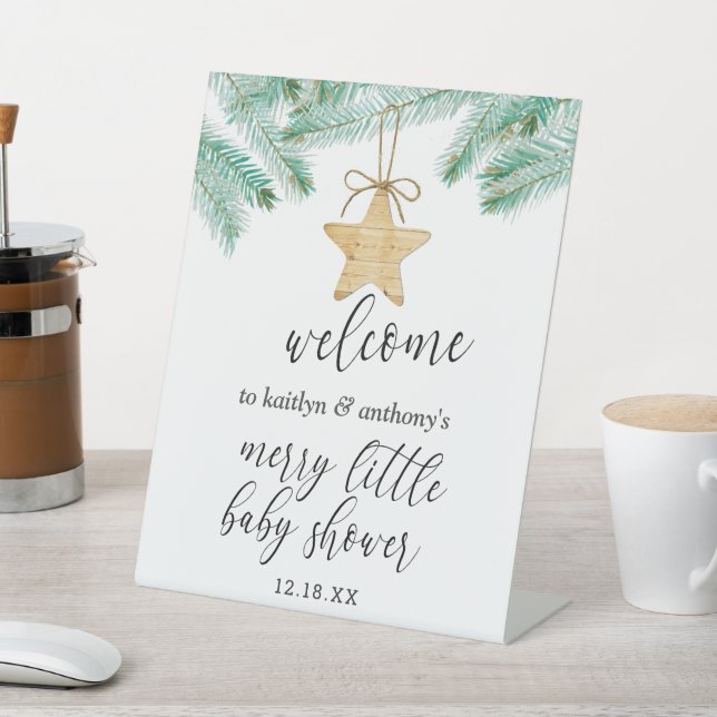 A Merry Little Baby Shower Welcome Pedestal Sign (In SItu)
