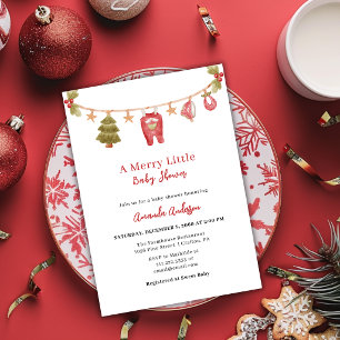 A Merry Little Baby Shower Winter Christmas Red Invitation