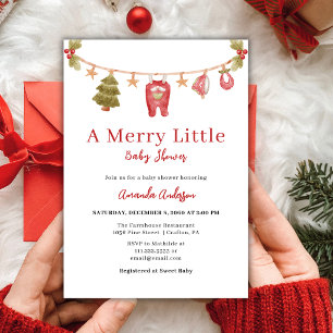 A Merry Little Baby Shower Winter Christmas Red Invitation