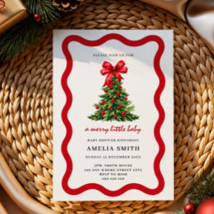 a merry little baby tree bow christmas baby shower invitation