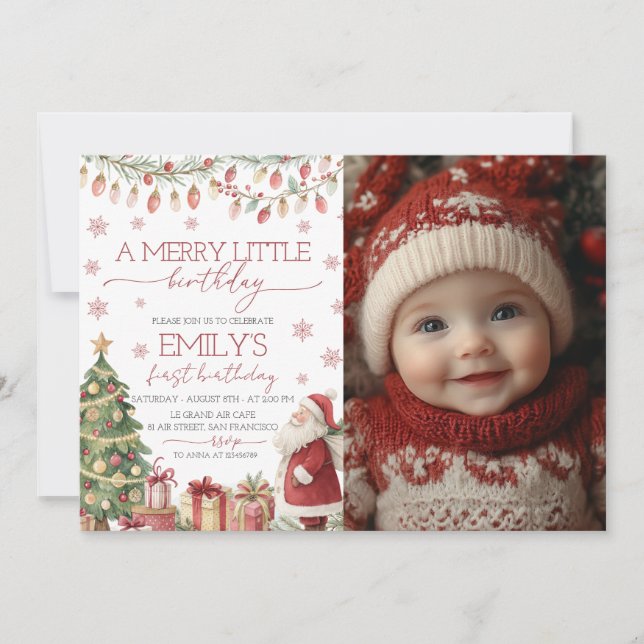 A Merry Little Birthday Photo Invite (Front)
