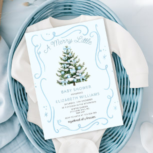 A Merry Little Blue Baby Shower Christmas Invitation