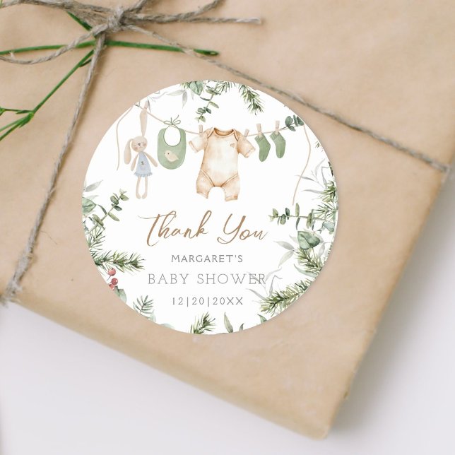 A Merry Little | Boho Boy Winter Baby Shower Classic Round Sticker (Creator Uploaded)