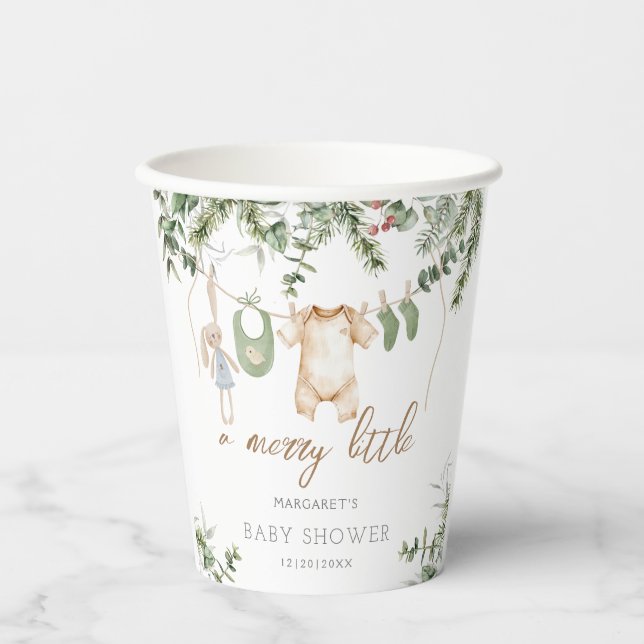 A Merry Little | Boho Boy Winter Baby Shower Paper Cups (Front)