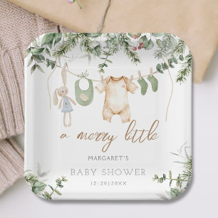 A Merry Little Boho Boy Winter Baby Shower Paper Plate